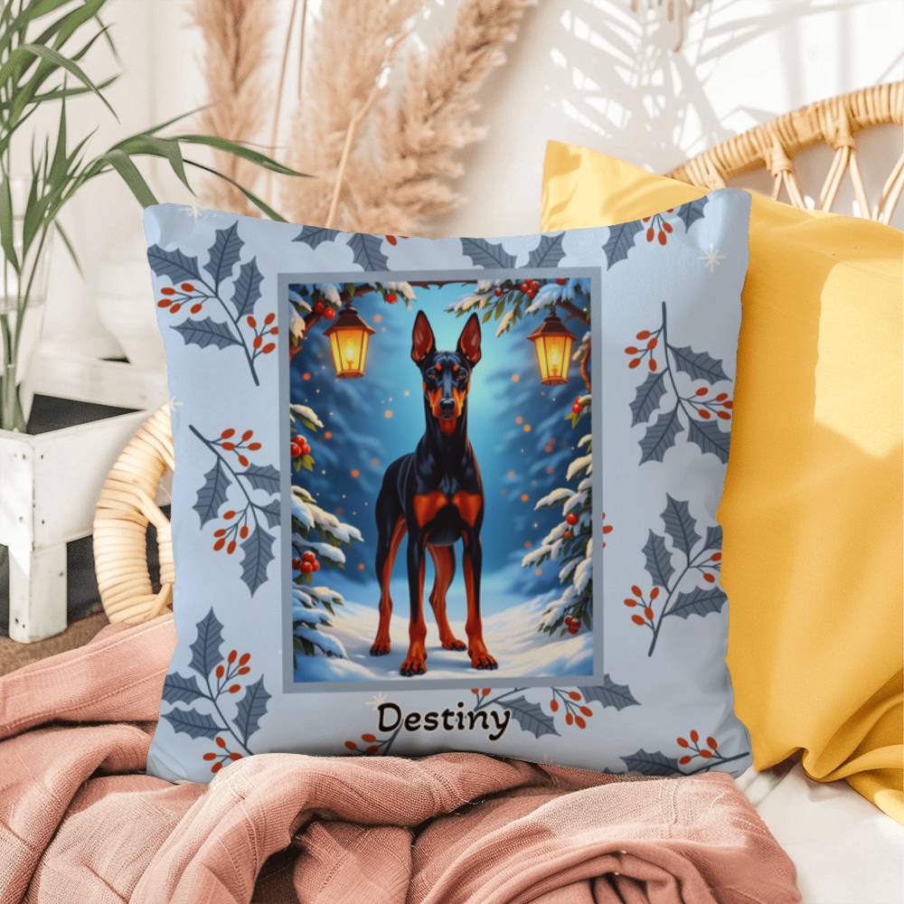 Doberman Black & Rust Pillow - Cozy winter dog throw pillow, holiday home decor, guardian dog accent