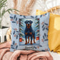 Rottweiler Blue Pillow - Guardian Rottweiler pillow, winter dog throw, indoor/outdoor home accent