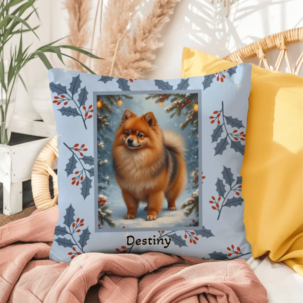 Pomeranian Orange Sable Pillow - Winter Pom throw pillow, seasonal dog decor, cozy indoor accent