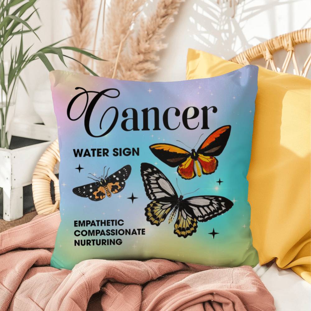 Cancer Butterfly Indoor/Outdoor Pillow – Zodiac Astrology Decor, Boho Accent for Home & Patio