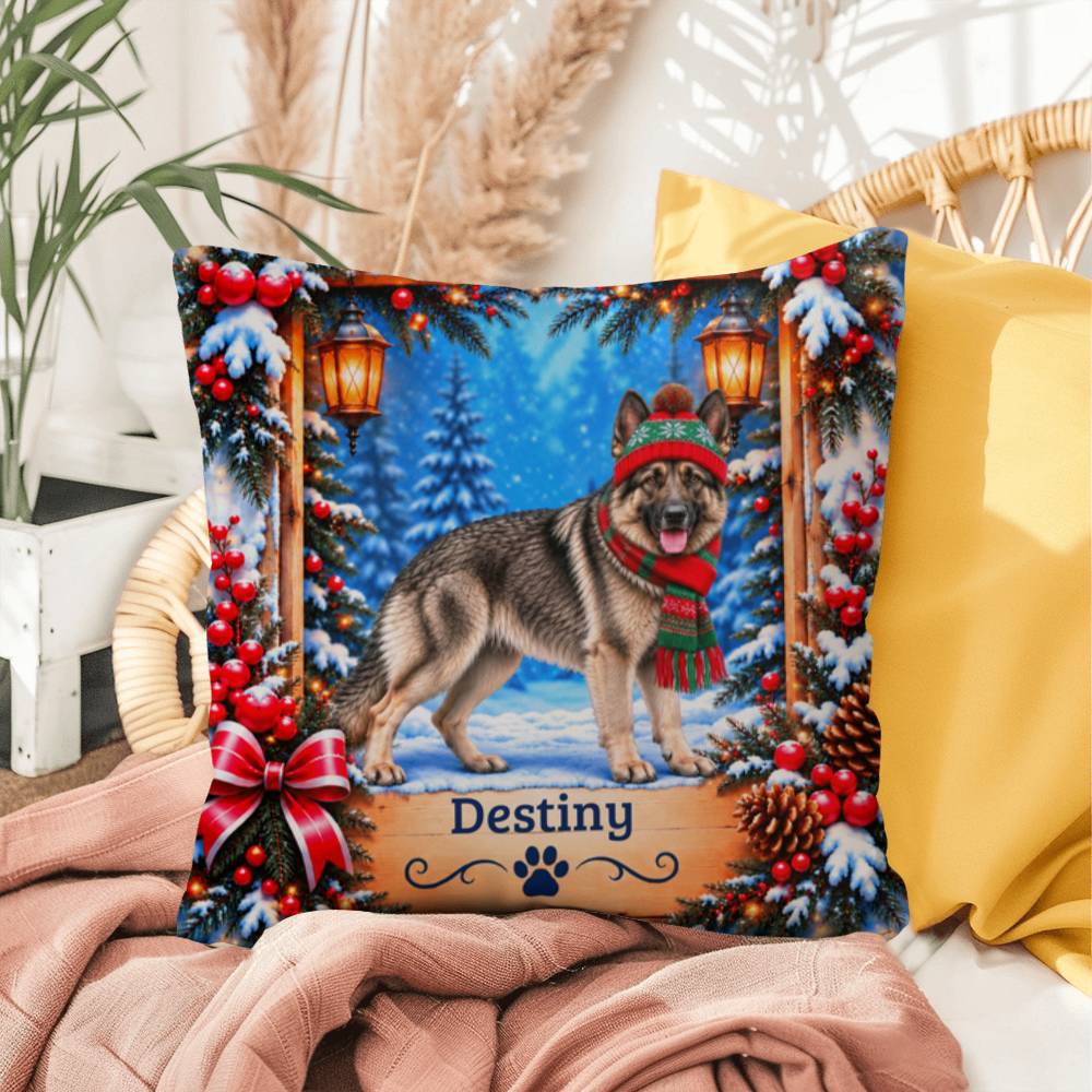 German Shepherd (Gray Coat) - Personalized Woodland Pillow, Cozy Winter Gift for Shepherd Fans