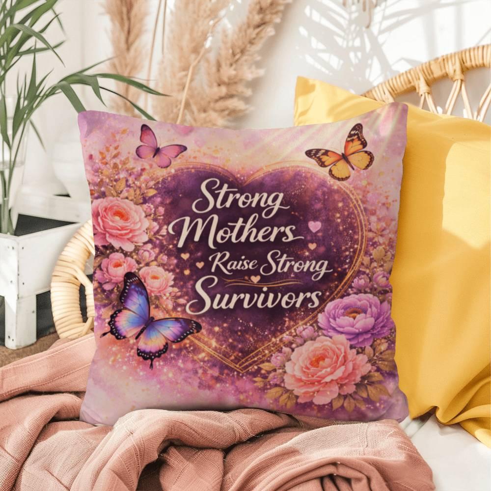 Shop our strong mothers raise strong survivors throw pillow featuring the 16" x 16" style option from MySisterIsASurvivor.