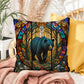 Bear stained glass throw pillow, indoor outdoor wildlife decor, cozy home accent for animal lovers