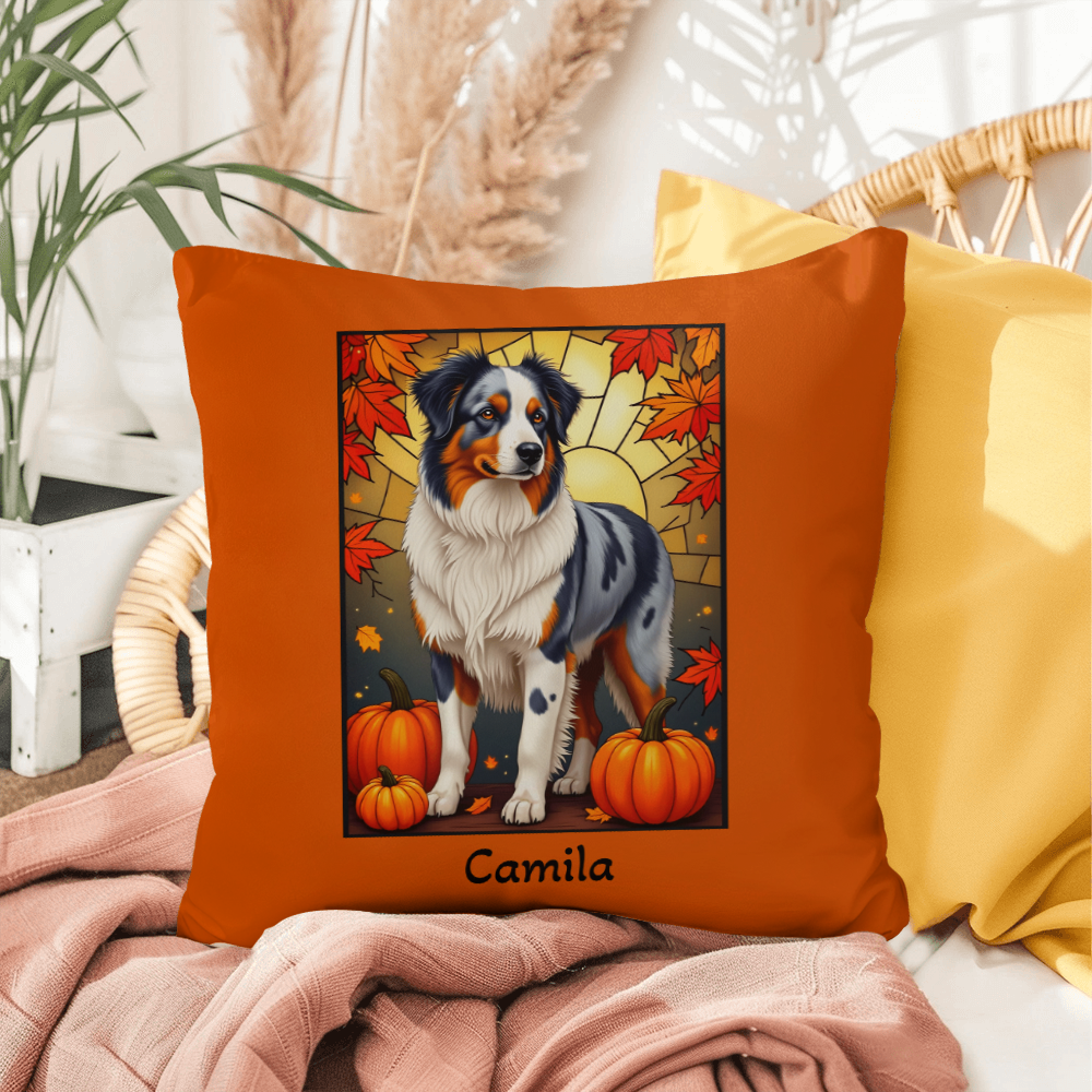 Australian Shepherd Blue Merle Coat Pillow, Personalized Dog Cushion, Indoor Outdoor Aussie Gift