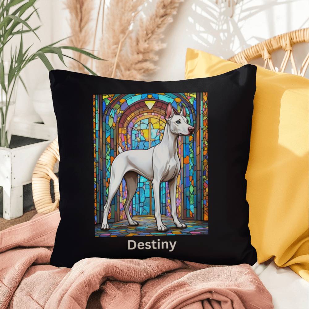 Doberman Pinscher (White) Indoor/Outdoor Pillow - Personalized Stained Glass Dog Tribute & Comfort Gift