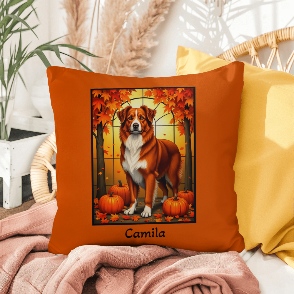 Australian Shepherd Red Coat Pillow, Custom Name Indoor Outdoor Dog Throw, Herding Breed Lover