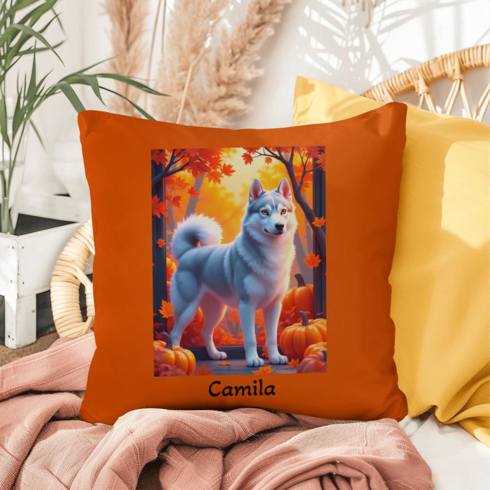 Silver Siberian Husky pillow amber eyes, custom indoor outdoor dog cushion for Husky fans - MySisterIsASurvivor