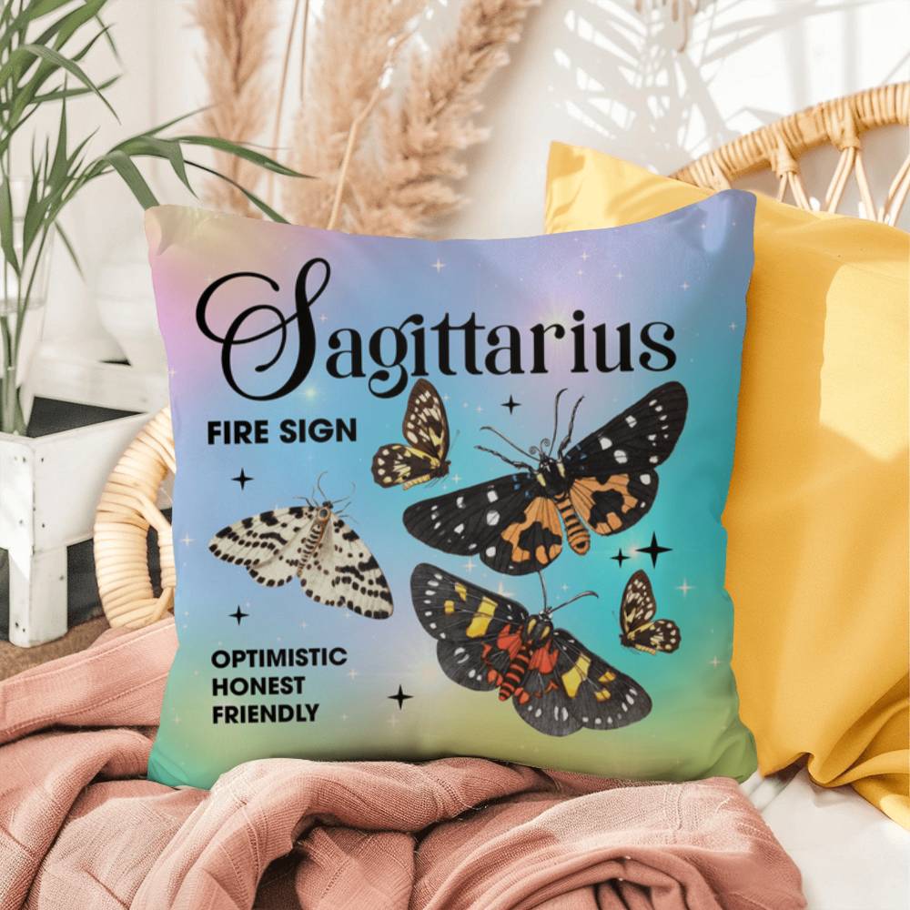 Sagittarius Butterfly Indoor/Outdoor Pillow – Zodiac Astrology Decor, Boho Accent for Home & Patio