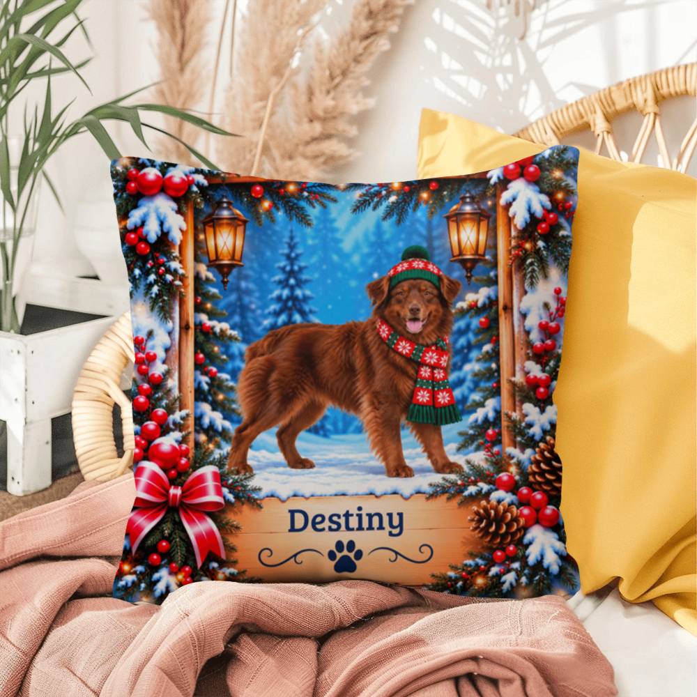 Australian Shepherd (Solid Red Coat) - Personalized Winter Throw Pillow for Aussie Dog Lovers