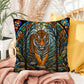 Tiger stained glass throw pillow, jungle wildlife decor, indoor outdoor accent pillow