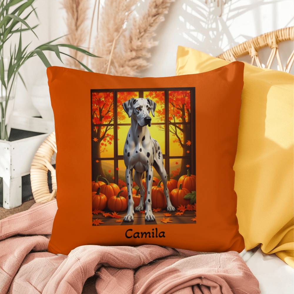 Great Dane (Harlequin) Throw Pillow - Personalized Indoor/Outdoor Dog Cushion, Gentle Giant Gift