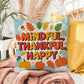 Mindful, Thankful, Happy throw pillow with uplifting fall mindfulness message for seasonal décor