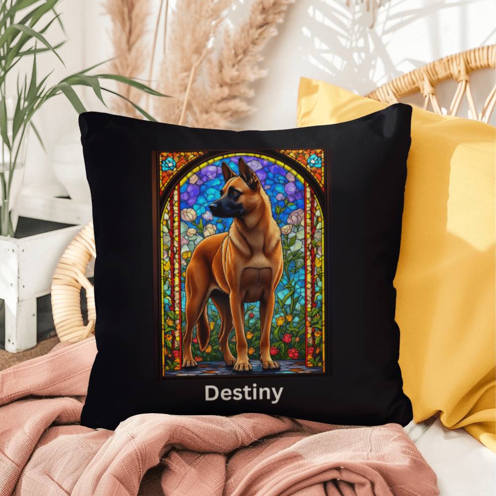 Belgian Malinois (Red) Indoor/Outdoor Pillow - Personalized Stained Glass Dog Tribute & Comfort Gift