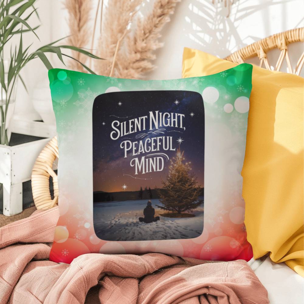 Silent Night, Peaceful Mind Throw Pillow - Calm Christmas holiday home décor decorative pillow