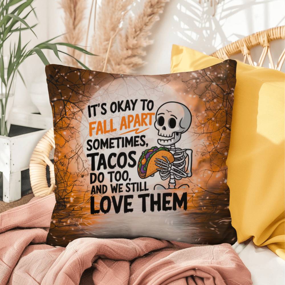 Mental health indoor/outdoor pillow with “It’s Okay To Fall” for self-care and comfort