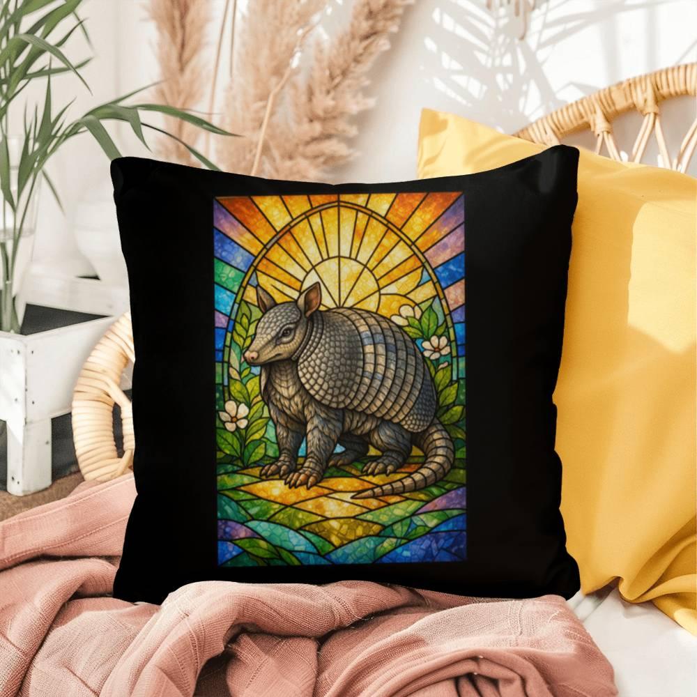 Shop our premium armadillo stained glass style throw pillow from MySisterIsASurvivor.