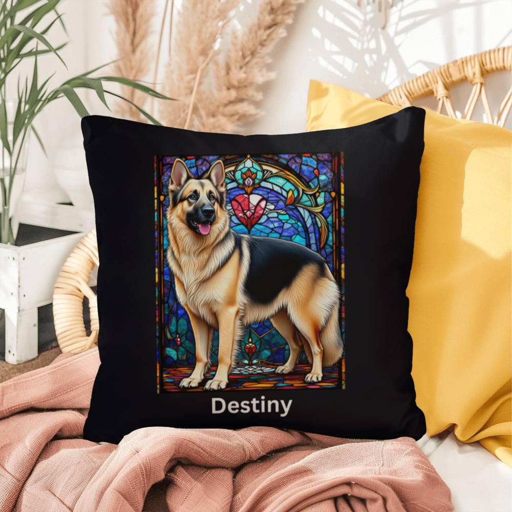 German Shepherd (Black and Cream) Indoor/Outdoor Pillow - Personalized Stained Glass Dog Tribute & Comfort Gift