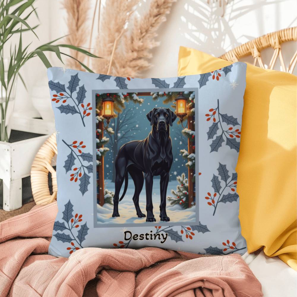 Great Dane Black Pillow - Gentle Giant throw pillow, winter Great Dane home decor, cozy dog accent