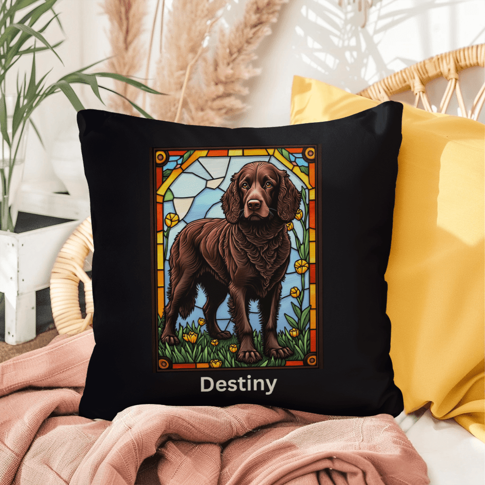 American Water Spaniel Stained Glass Pillow, custom throw for couch, garden, and pet lovers