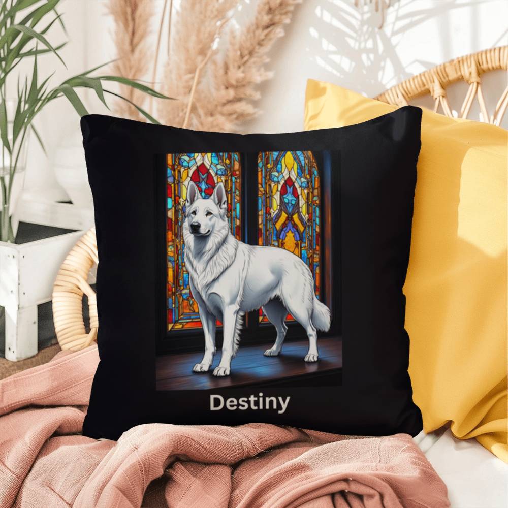 German Shepherd (White) Indoor/Outdoor Pillow - Personalized Stained Glass Dog Tribute & Comfort Gift