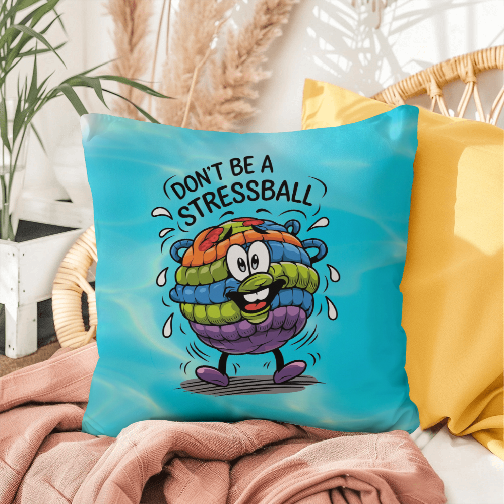 Personalized "Don’t Be A Stress Ball" indoor/outdoor pillow, mental health support cushion for anxiety relief.