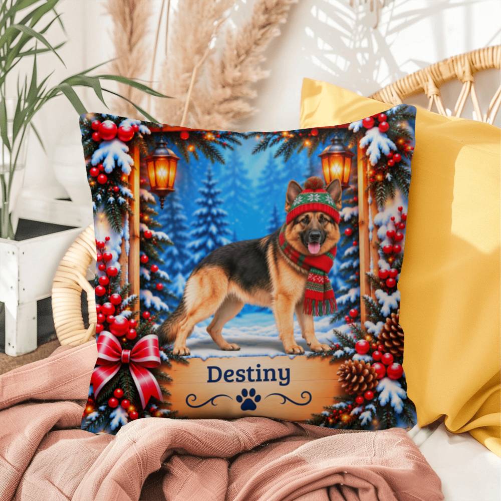 German Shepherd (Black & Tan Coat) - Personalized Lodge Pillow, Winter Gift for Shepherd Owners