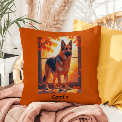 Black and Red German Shepherd pillow, custom indoor outdoor dog cushion for home and patio - MySisterIsASurvivor