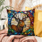 Deer stained glass throw pillow, woodland wildlife decor, indoor outdoor cozy home accent