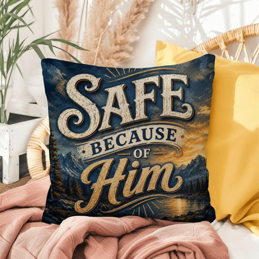 Shop our safe because of him throw pillow featuring the 16" x 16" style option from MySisterIsASurvivor.