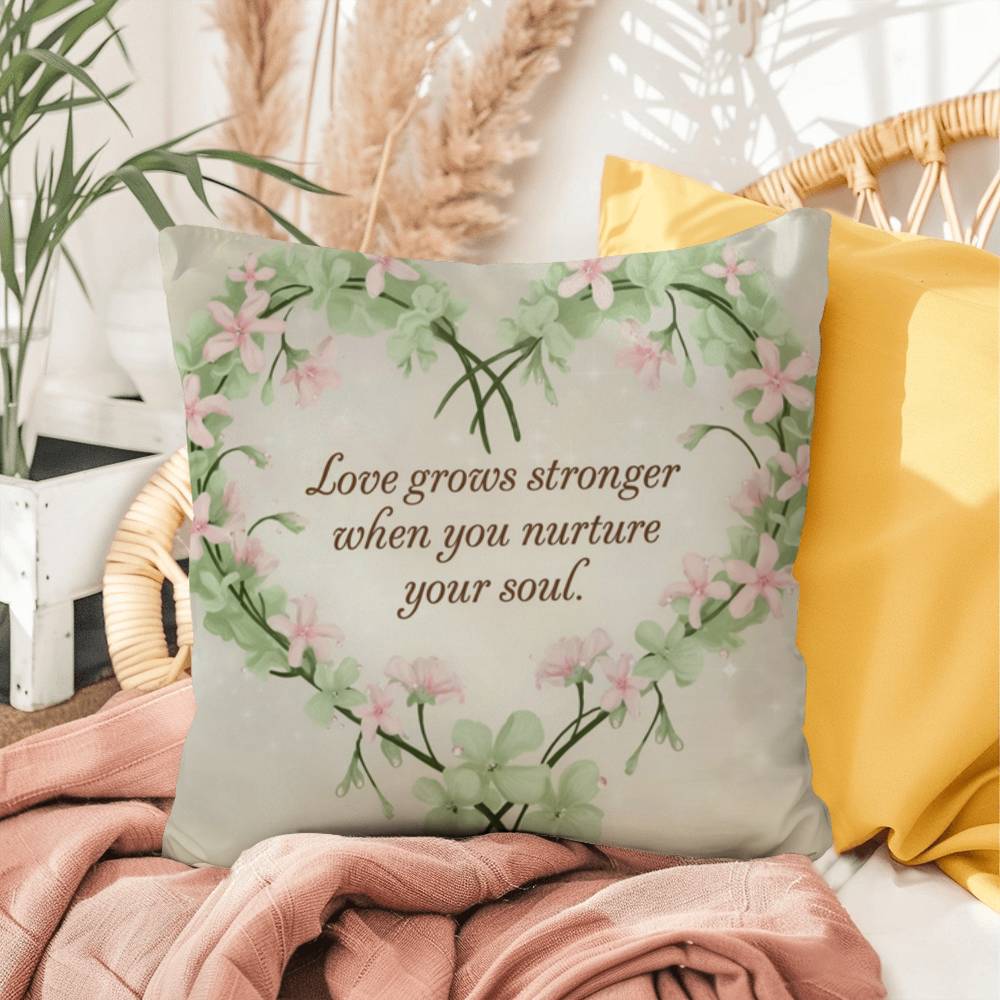 Love Grows Stronger When You Nurture Your Soul: Indoor/Outdoor Pillow Self-Care for Relaxation, Mindfulness & Emotional Wellness