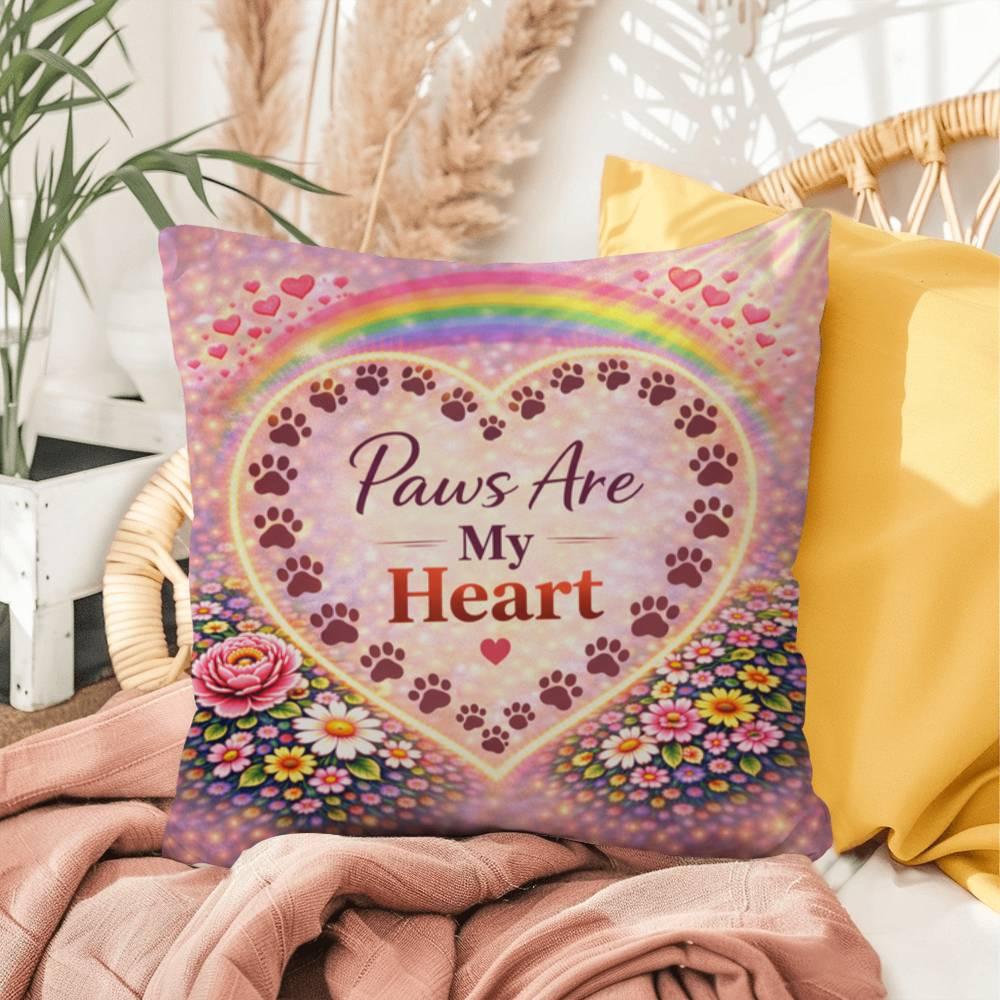 Shop our paws are my heart throw pillow featuring the 16" x 16" style option from MySisterIsASurvivor.