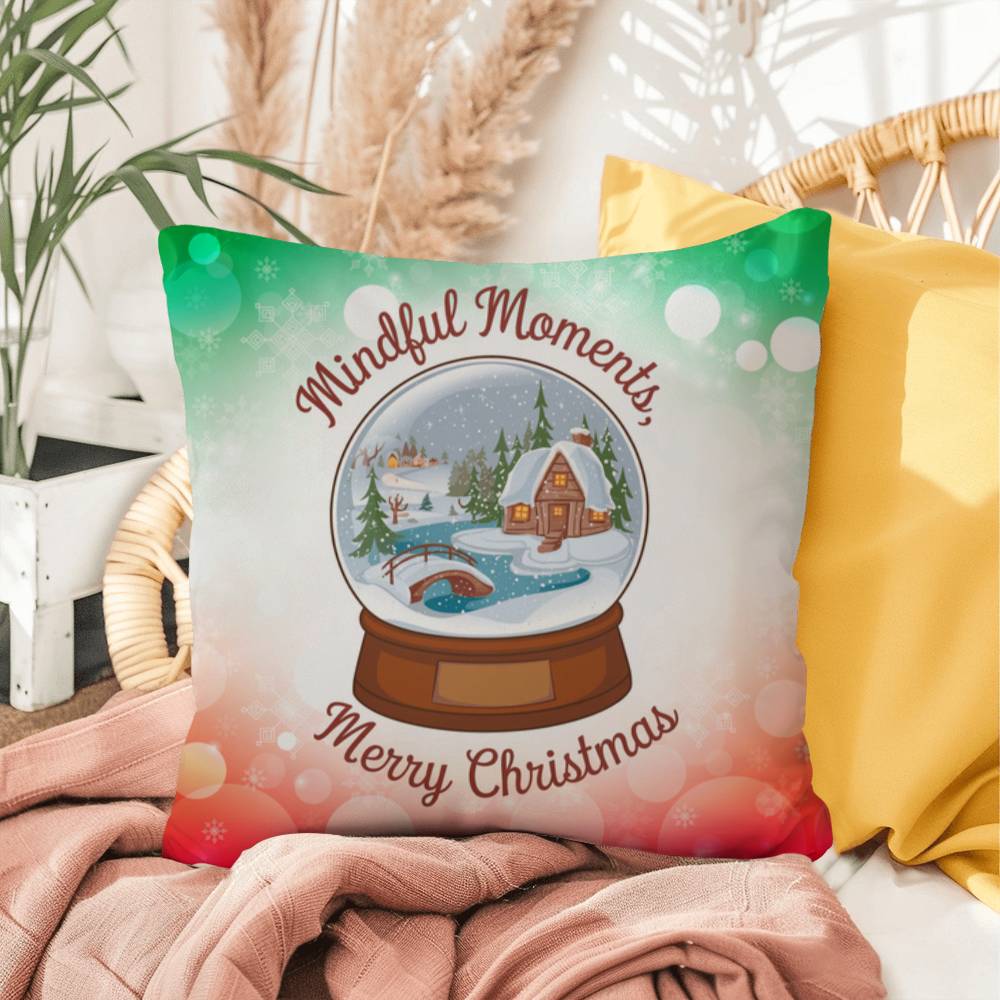 Mindful Moments, Merry Christmas Throw Pillow - Holiday mental health Christmas quote pillow