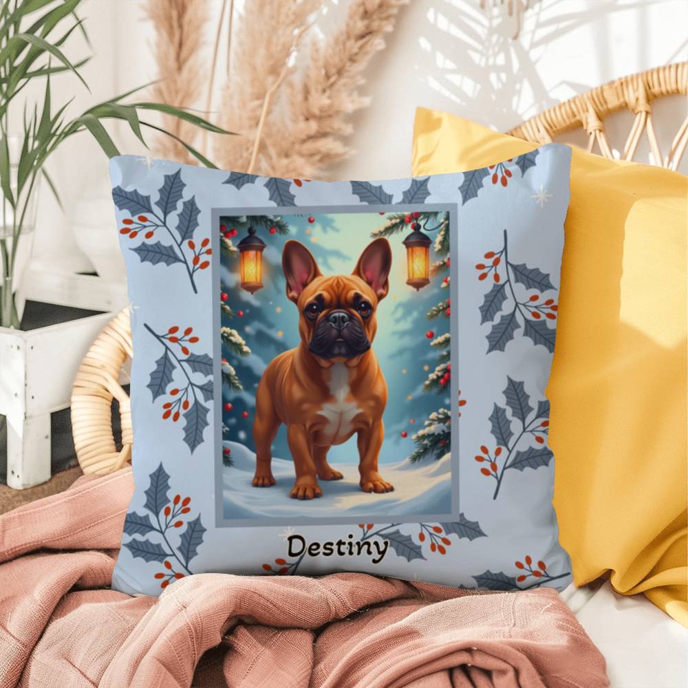 French Bulldog Red Fawn Pillow - Festive French Bulldog pillow, winter dog decor, personalized accent