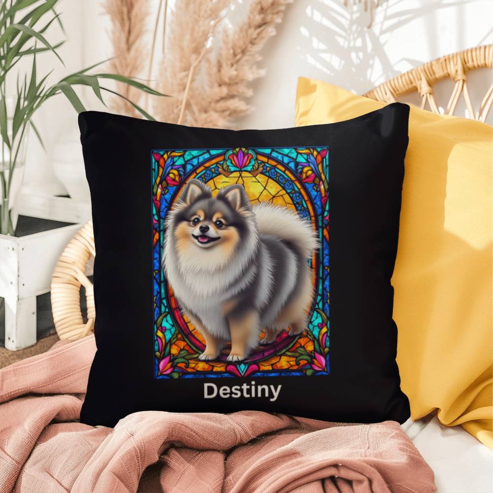 Pomeranian (Wolf Sable) Indoor/Outdoor Pillow - Personalized Stained Glass Dog Tribute & Comfort Gift
