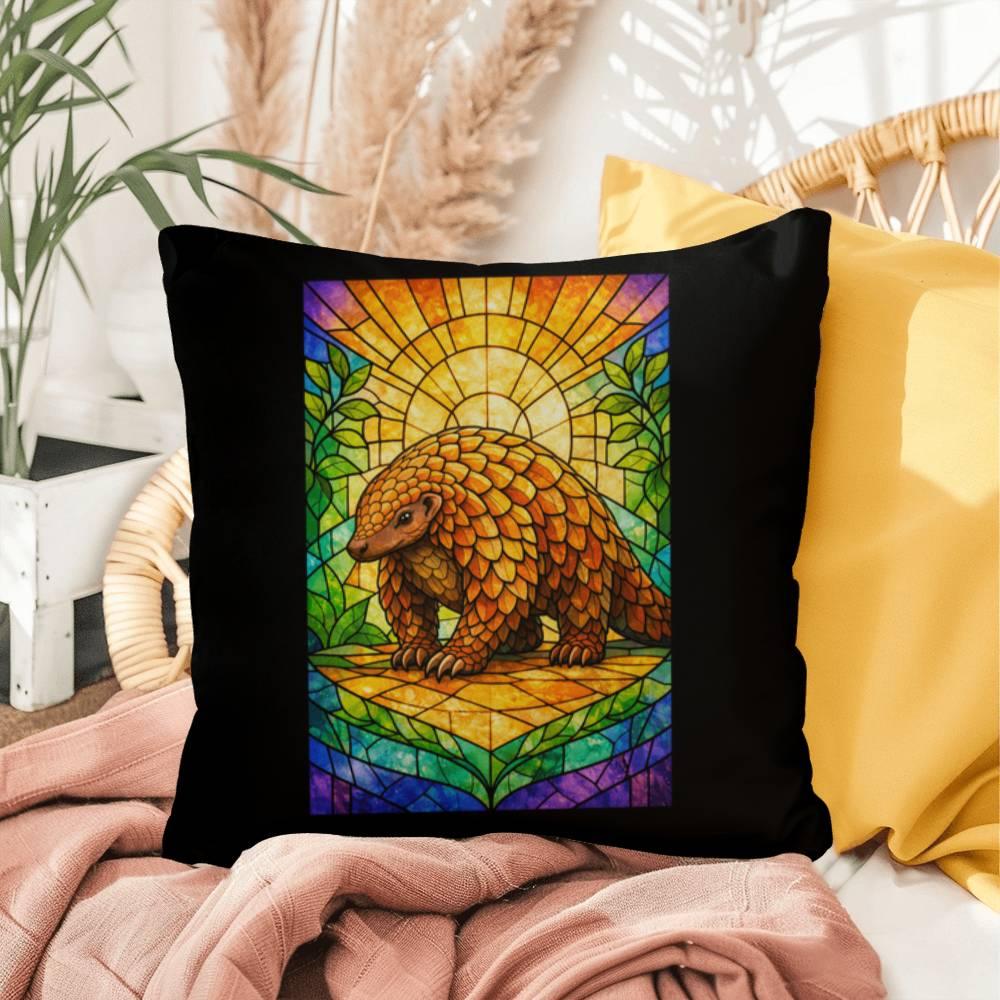 Shop our premium pangolin stained glass style throw pillow from MySisterIsASurvivor.
