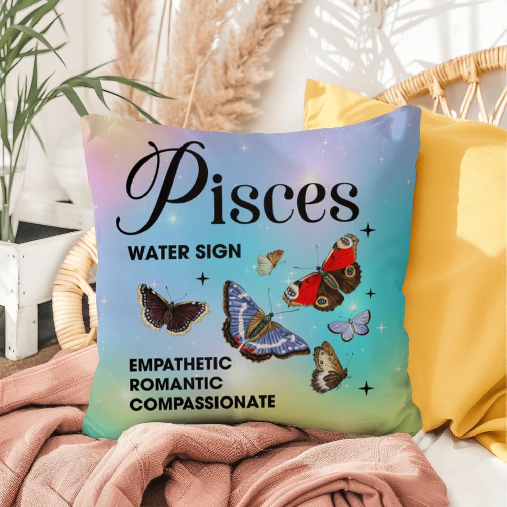 Pisces Butterfly Indoor/Outdoor Pillow – Zodiac Astrology Decor, Boho Accent for Home & Patio