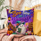 Boo-lieve In Yourself message with friendly ghost illustration on an encouraging Halloween throw pillow