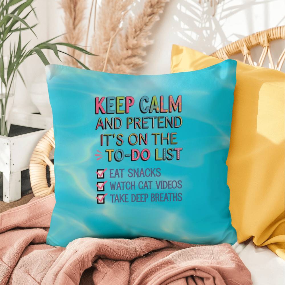 "Keep Calm And Pretend It's On The To-Do List" funny mental health mug, ceramic cup with affirmations for anxiety relief.