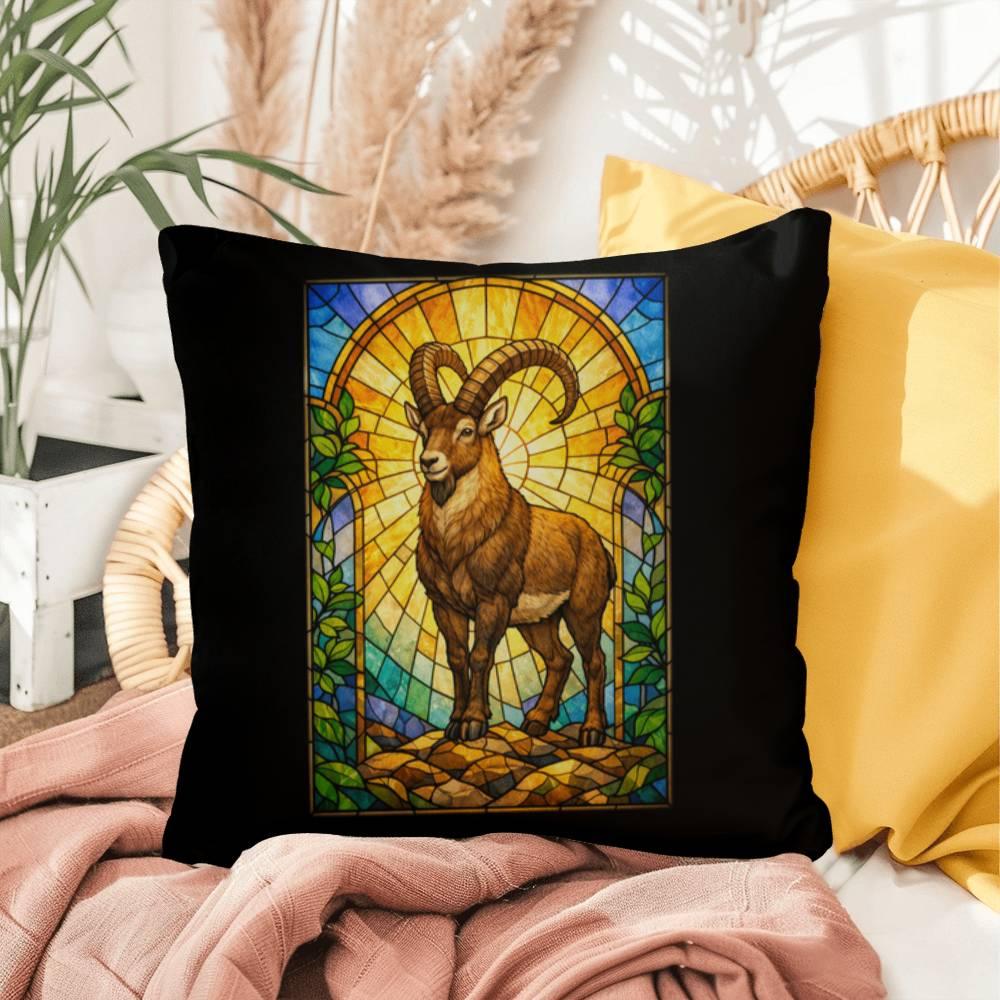 Shop our premium ibex stained glass style throw pillow from MySisterIsASurvivor.