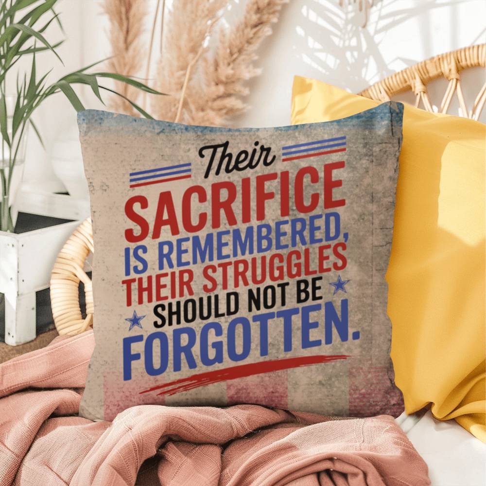 Their Sacrifice Is Remembered custom tribute pillow for Memorial Day, PTSD support, and honoring military service