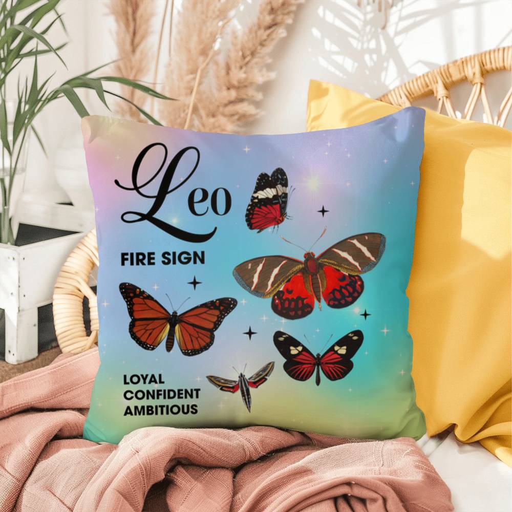 Leo Butterfly Indoor/Outdoor Pillow – Zodiac Astrology Decor, Boho Accent for Home & Patio
