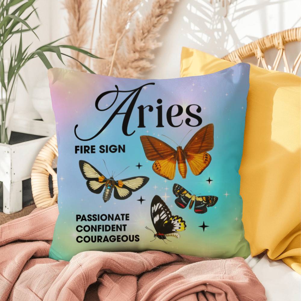 Aries Butterfly Indoor/Outdoor Pillow – Zodiac Astrology Decor, Boho Accent for Home & Patio