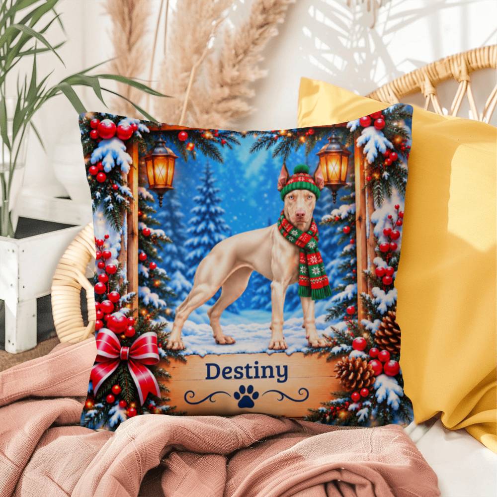Doberman (White Coat) - Personalized Woodland Accent Pillow, Custom Name Gift for Dog Lovers