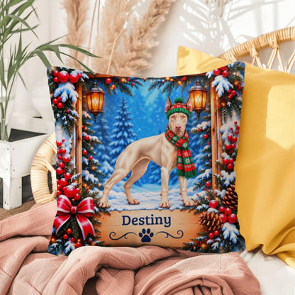Doberman (White Coat) - Personalized Woodland Accent Pillow, Custom Name Gift for Dog Lovers