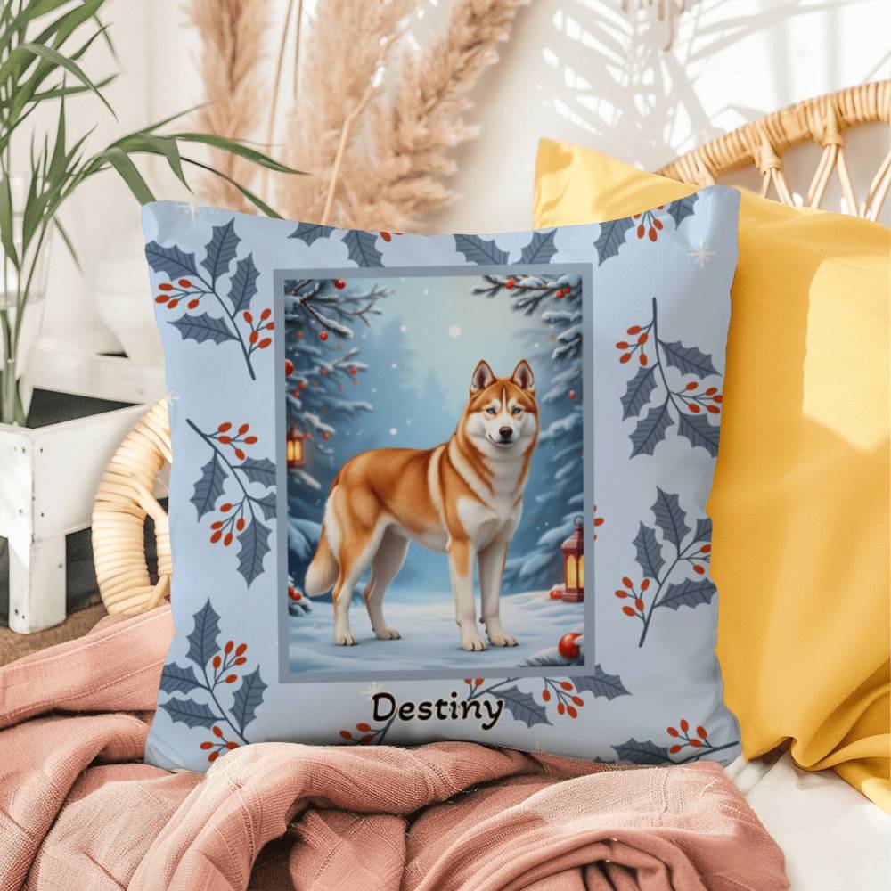 Husky Sable & White Pillow - Winter Husky throw pillow, snow dog accent pillow, holiday home decor