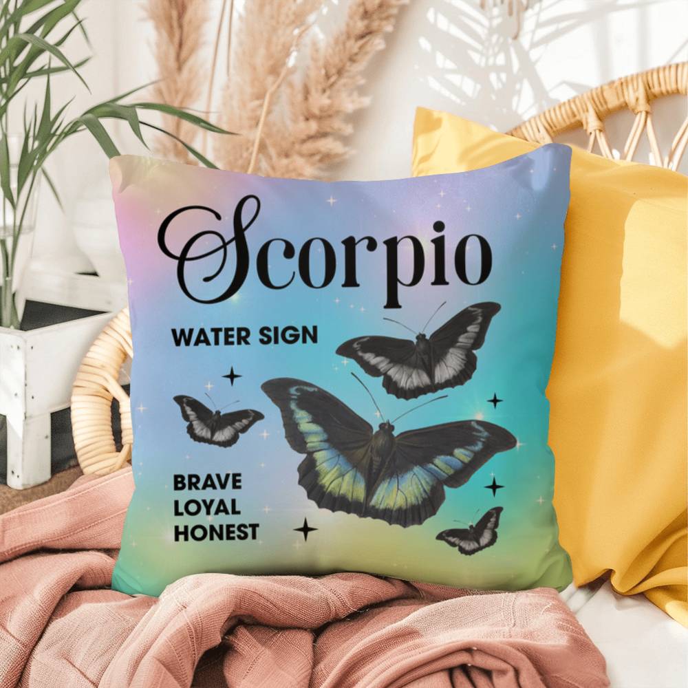 Scorpio Butterfly Indoor/Outdoor Pillow – Zodiac Astrology Decor, Boho Accent for Home & Patio