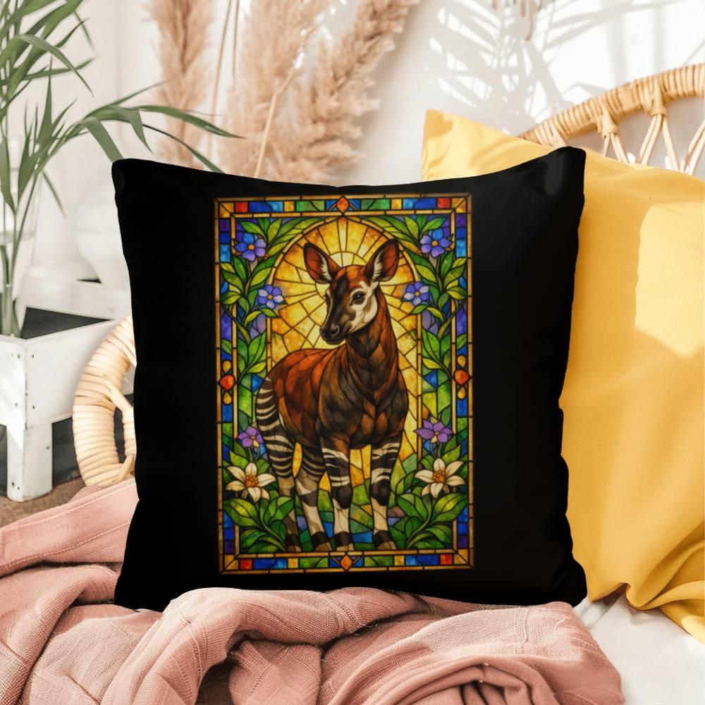 Shop our premium okapi stained glass style throw pillow from MySisterIsASurvivor.