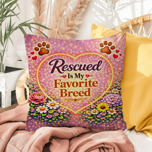 Shop our rescued is my favorite breed throw pillow featuring the 16" x 16" style option from MySisterIsASurvivor.