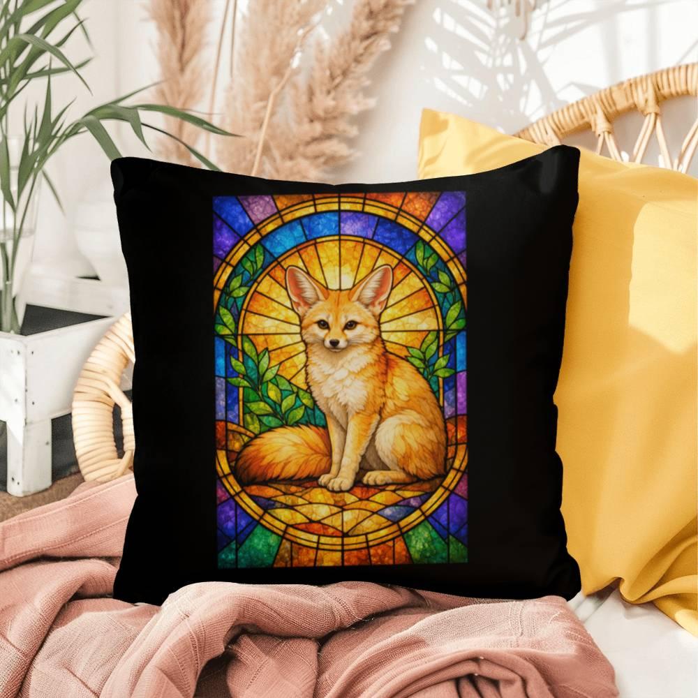 Shop our premium fennec fox stained glass style throw pillow from MySisterIsASurvivor.