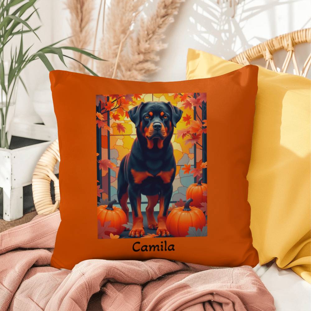 Rottweiler Black & Rust Coat Pillow, Personalized Indoor Outdoor Dog Cushion, Water-Resistant